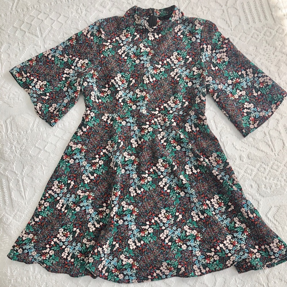 Mock Neck Floral Dress